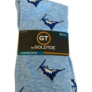 Goldtoe Socks Mens Signature Gold Swordfish Design Crew Socks Sz 6-12.5 3 Pair N